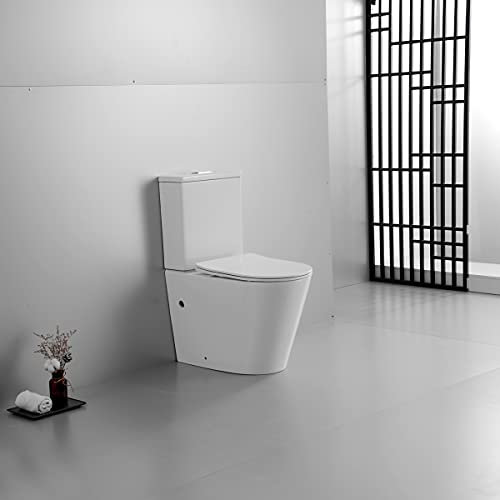 Yellowshop - Sanitari bagno a terra filo muro - Set vaso monoblocco rimless a terra con coprivaso soft-close serie Wolly