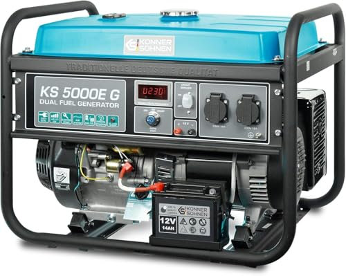 Generatore ibrido a benzina e gas KS 5000E G Serie DUAL FUEL potenza massima 4500W, Avviamento manuale/elettrico, 2x16A (230V), 12V, regolatore automatico di tensione (AVR)…