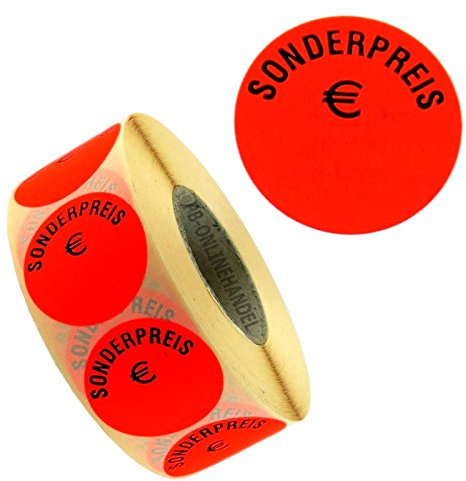 Aktionsetiketten leuchtrot, Ø 32mm, permanent (fest klebend), 1 Rolle = 1.000 Etiketten, Rabattkennzeichnung (Sonderpreis €)