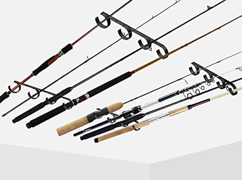 Ahomiwow Wall or Ceiling Fishing Rod/Pole Rack Holder Storage Hook Hanger Oranizer Display Metal Wall Mounted Holds up to 8 Fishing Rods for Garage Cabin and Basement