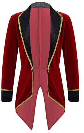 Kaerm Boys Girls Halloween Circus Ringmaster Tuxedo Long Sleeve Tailcoat Jacket Holiday Fancy Dress Up Burgundy 10 Years