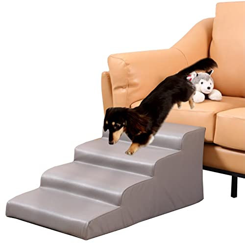 HundetreppeKatzen Rampe Treppen Stufen Hundetreppe Aus Leder, Hohes Niedriges Bett, Couchseiten-Katzenrampe Mit Sicherheits-Sanftneigung Und Wasserdichter Abdeckung, Groß 35 40 45 Cm Plattform Mit 4 S
