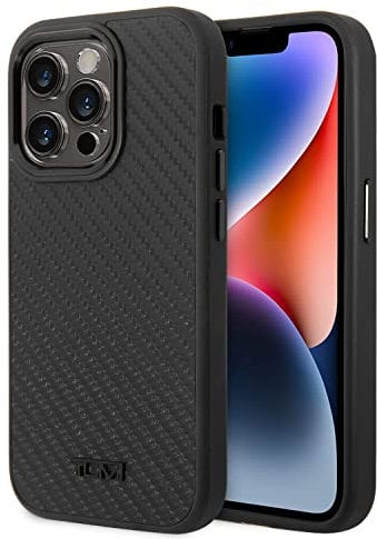 CG MOBILE TUMI Schutzhülle für iPhone 14 Pro in schwarzem Aluminium-Karbon-Muster, echte schützende und langlebige Hülle mit einfachem Snap-on, Stoßdämpfung und charakteristischem Logo