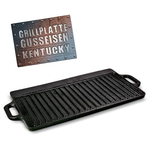 BBQ BOSS Grillplatte eckig [2 in 1] Gusseisern – Gussplatte – Gasgrill – drehbar – zum aufsetzen – Grill-Zubehör – universal - Holzkohlegrill