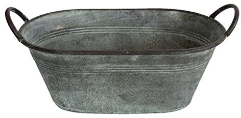 colourliving Pflanztopf Pflanzgefäß Zinktopf Serie Old Green oval oder rund Blumentopf Metall Übertopf (oval, 36,5x20x14 cm)