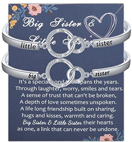 BNQL Armband mit Aufschrift 'Big Sister', Geschenk für Schwester, 20 cm, Edelstahl