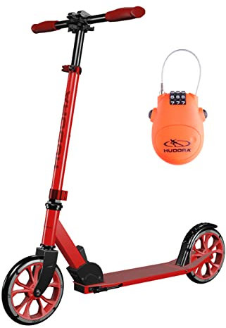 HUDORA Scooter Up 200, red inklusive Kabelschloss (Bundle)