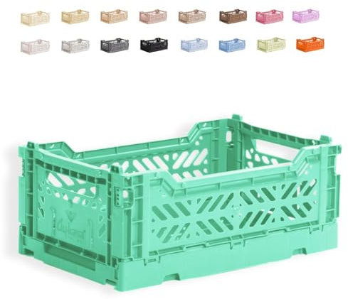 Ay-Kasa der originale faltbare Kunststoff-Aufbewahrungsbehälter, faltbarer Aufbewahrungskorb, stapelbare Kisten, stapelbare Aufbewahrungs Klappbox für Küche, Spielzeug und Büro (Mini, Mint)