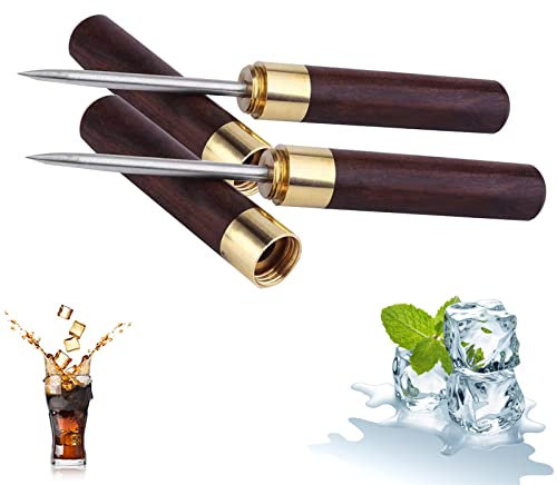 Picahielos de Acero Inoxidable, Picahielo Mango Madera, juego de 2, Fabricación de Hielo Para Cocina, bar, Barman, Picnic, Camping
