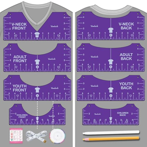 Vowlove T Shirt Ruler Guide Alignment Tool to Center Designs Round Neck T Shirt Alignment Tool Assorted T Shirt Rulers DIY Printing Sewing Rulers