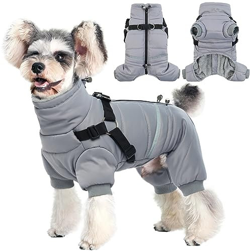 Hjyokuso Wasserdichter Hundemantel, Hundejacke mit Geschirr, Wintermantel Hund für kleine Mittel Große Hunde, Winddichte Winterjacke Hund Outfit mit Reflektierender Streifen und Reißverschluss S-XL