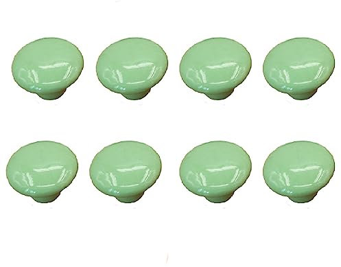 8 Pcs Cabinet Door Knobs, 32mm Ceramic Round Drawer Pull Handles with Screws, Decorative Furniture Door Knobs for Kid's Bedroom Door Wardrobe (Green)