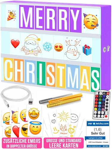 Lightbox Glitter A4 mit 312 Buchstaben&Emoji&3 Marker - Leuchtschild Buchstaben Tafel Geschenke für Mädchen&Frauen Weihnachten & Geburtstage - Lichtbox Rosa Decoration, Wandleuchte