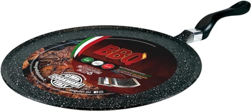 Avilia Piastra - Grill Antiaderente Rotondo 28cm per Crepes e Cottura Uniforme, in Alluminio Pressofuso con Manico Ergonomico, in Bachelite, Ideale per Fornelli a Gas, Leggera e Robusta