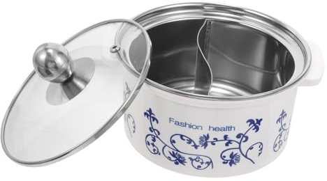 IMIKEYA kleine Hot Pot Topf Edelstahl 2 Kammern - Induktion Twin Hot Pot Dual Shabu - 19cm kleiner Suppentopf mit Glasdeckel für Zuhause Familie