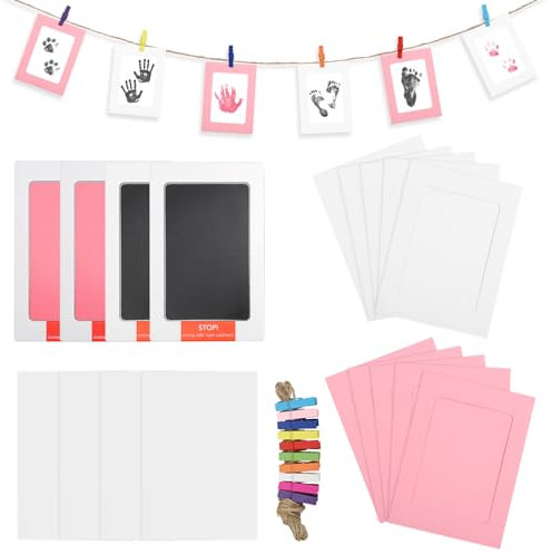 MONCAP 8STK Baby Fussabdruck Set Baby Handabdruck und Fußabdruck Baby Abdruckset mit 10 Karten Fotorahmen Pfotenabdruck Set Hund und Katze Clean Touch Stempelkissen für Baby und Hund Familie Geschenk