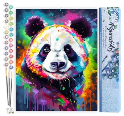 Figured'Art Peinture par Numéro Adulte Panda Coloré Abstrait - Activité Manuelle Kit de Loisir Créatif DIY Numéro d'Art Complet Animaux - 40x50cm sans châssis en bois