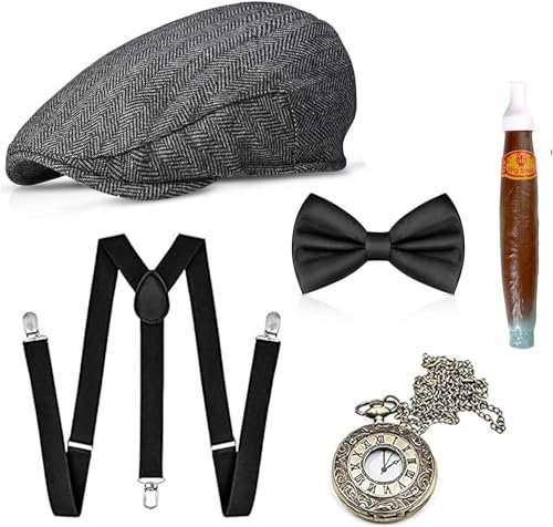 TK Gruppe Timo Klingler 5x Set 5 in 1-20er & 1920 Accessoires Herren Männer Set für Fasching & Karneval - Verkleidung wie Gatsby, Charleston - Kostüm & Fastnachtskostüme