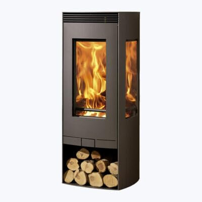 Estufa de Leña Panadero Alba Ecodesign| Estilo Moderno-contemporáneo| 9.5 kw de Potencia calorífica| Eficiencia para Interiores| Color Negro Metalizado