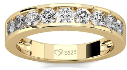 Jeulia 925 Sterling Silber Ring Damen Gelbes Gold Verlobungsring Ewigkeitsringe Eheringe Zirkonia Kristall Damenring zum Jubiläum, Weihnachten, Valentinstag (Klassischer Rundschnitt, 68(21.8))