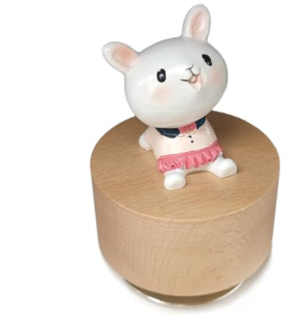 falado Mini-Spieluhr aus Holz mit niedlichem Hasen-Ornament (Stimme: It's a Small World), Weiß und Beige
