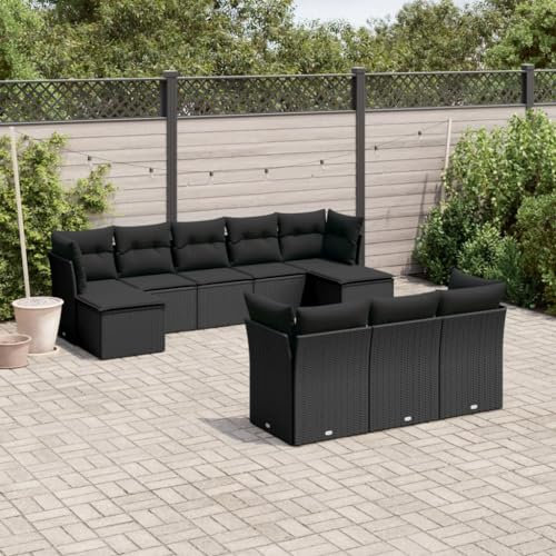 ULUYYUC 10-TLG. Garten-Sofagarnitur, Schlafsofa Polsterbank Eckbank Küche Eckbankgruppe Geeignet für Balkon Außenbereich Garten Hinterhof mit Kissen Schwarz Poly Rattan