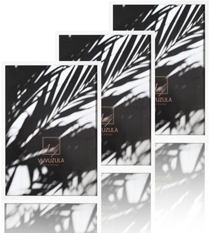 VUVUZULA Bilderrahmen 50x70cm Weiß Holz Fotorahmen Holzrahmen MDF Rahmen 50x70cm 3er Set