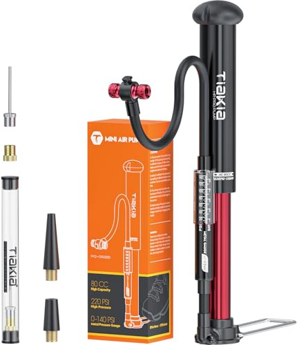 Tiakia Mini Bike Floor Pump with Gauge 220psi High Pressure Compact Bike Pump Aluminum Tire Pump Portable Bicycle Air Pump fits Schrader Presta Valve Hand Pump for Road Mountain Bike Balls