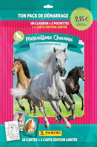 Panini Merveilleux Chevaux Trading Cards Starter Pack enthält 1 Ordner + 2 Hüllen + 1 Karte Limited Edition, 005011SPAFGD
