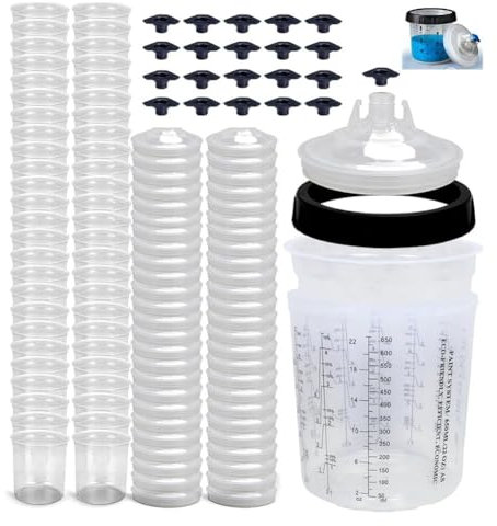 Sweetness 22-Unzen-Sprühpistolenbecher mit Liner und Deckel oder Autolackierpistole, 50er-Pack Sprühpistolenbecher mit Deckel, 1 Hartbecher mit Haltering