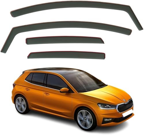 AirFlux: Set mit 4 Windabweisern, Modern, Dunkles Rauchgetönt, Selbstklebend, Kompatibel mit Skoda Fabia MK4 5-Türer Schrägheck 2022-2025