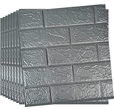 Tarwanear 10PCS Silver Grey Brick Wallpaper 38×35cm 3D Wall Panels Brick Pattern Self Adhesive Wall Tiles Masonry Effect Waterproof Wall Stickers for Bedroom Living Room Kitchen