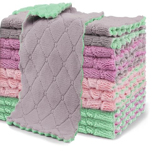 VEKEK 12 Pack Kitchen Cloth Dish Towels,Super Soft Reusable Dish Towels Coral Fleece Cloths,Premium Microfiber Cleaning Cloths Streak Free Non-Scratch Cloth for Kitchen, Glass, Windows