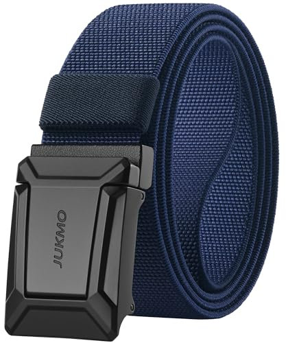 JUKMO Taktischer Stretchgürtel für Männer, Militär Arbeit Rigger Wandern,3,8cm elastische Nylon Web Ratsche Schnellspanner Gürtel in Geschenkbox (Blau, Groß)