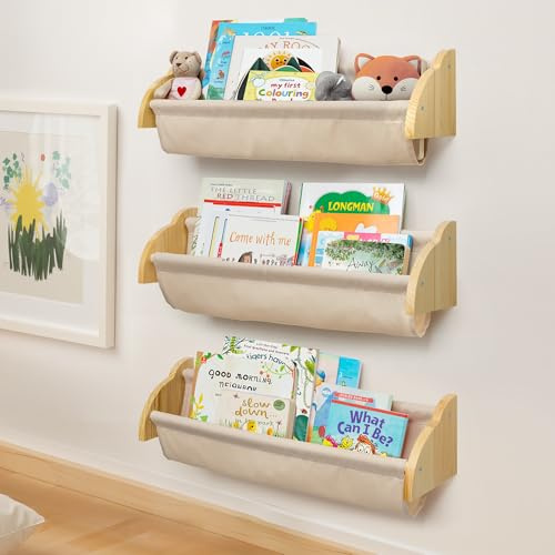 Gronda Wandregal Holz, 60 cm Bücherregal Kinder, Wandregal Kinderzimmer, Bücherregal Wandmontage für Bücher Spielzeug, 3er Set