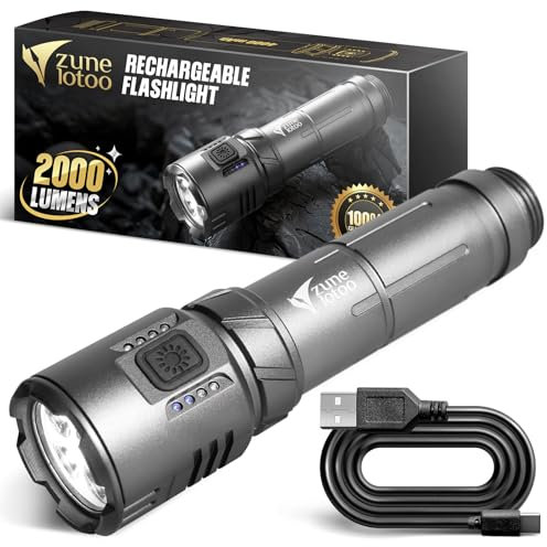 Zune Lotoo Taschenlampe LED Aufladbar, 2000 Lumen Extrem Hell Led Taschenlampe mit Magnete, Tragbare Mini Akku Taschenlampe mit 5 Lichtmodi IPX7 Wasserdichte für Camping Outdoor Wandern Notfälle