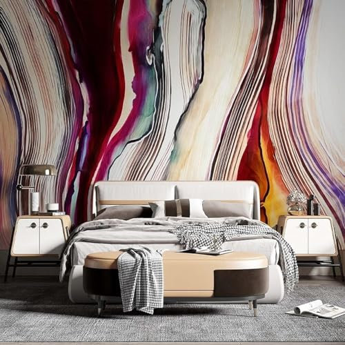Tzxztt Abstrakte Farbige Linien In Tinte Moderne 3D Tapete Geprägte Seide Neutrale Töne Material Ideal Für Wohnzimmer Schlafzimmer-400cm×280cm