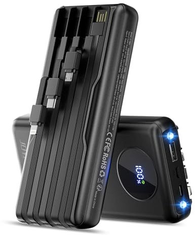 JOYFAR - Caricabatterie portatile - Power Bank Travel Essentials - Batteria USB C da 30000 mAh, cavo integrato da 22,5 W, ricarica rapida, compatibile con iPhone 16, 15, 14, 13, 12, 11, iPad Samsung