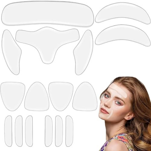 WUSJCOF 16 pièces patchs anti-rides réutilisables en silicone, rides visage, patch silicone visage, patch yeux, prévention des rides de la peau, anti-rides pendant la nuit pendant le sommeil