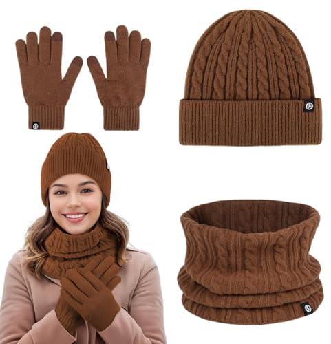 Set aus Mütze und Schal für Damen, Set aus Schal und Handschuhen für Damen, Mütze und Handschuhe aus Samt für Damen, warmer Schal, Wintermütze, Set aus Schal und Handschuhen für Damen