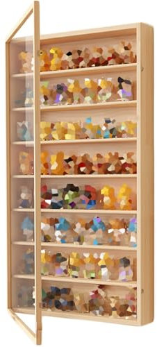 Vitrine murale en verre avec lumière LED pour chambre à coucher, bureau, vitrine en acrylique avec cadre en bois (50 x 8 x 106 cm)