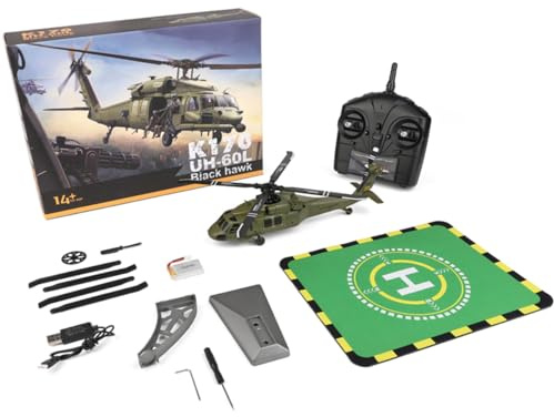 BAUBAUPLAY RC Hubschrauber, WL K170 Black Hawk UH 60L Ferngesteuertes Helicopter, 170 Größe 2.4G 4CH Militär Hubschrauber Spielzeug Geschenk für Erwachsene (Mit DREI Batterien)