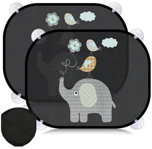 ACELIFE Sonnenschutz Auto Baby mit UV Schutz 45x35,5cm Sonnenblende Kinder mit 8 Saugnäpfen, Auto Sonnenschutz GSM110 Nylon, Autofenster Sonnenschut für Kinder mit süßen Tier Motiven-2er Set
