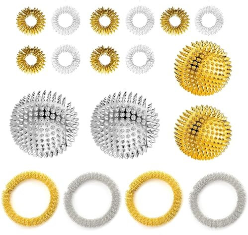 18 Stück Skills Set: 4 Igelball Massagebälle, 4 Stress Ringe, 10 Akupressur-Ringe, Fidget Ring Set, Anxiety Ring Für Stress Relief, Massage und Panikattackenhilfe, Skills Panikattacken