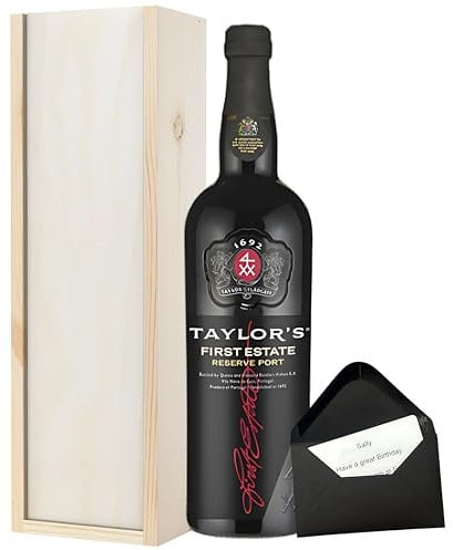 Taylor’s Port Gift Set – First Estate Reserve Port 75cl in Plain Wooden Gift Box – Classic Wine Present for Any Occasion