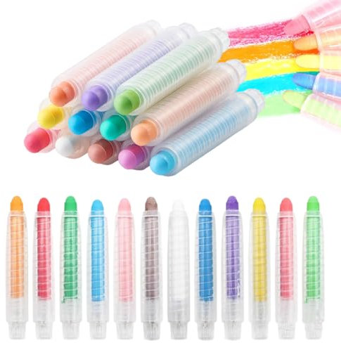 IKOPFLN gesso senza polvere per bambini,12 pezzi gessi colorati per strada non tossici, gesso lavabile con supporto per lavagna, disegno, scrittura, gioco all'aperto