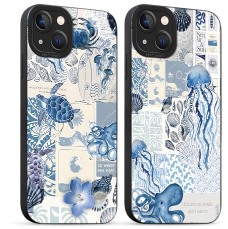 Krdvekm 2 Stück für iPhone 14 Hülle 6,1'' Summer Collage Handyhülle Aesthetic Motiv Muster Design, Weiche Bunt Silikon TPU Bumper Ultra Dünn Kameraschutz Schutzhülle Mädchen Case, Schildkröte