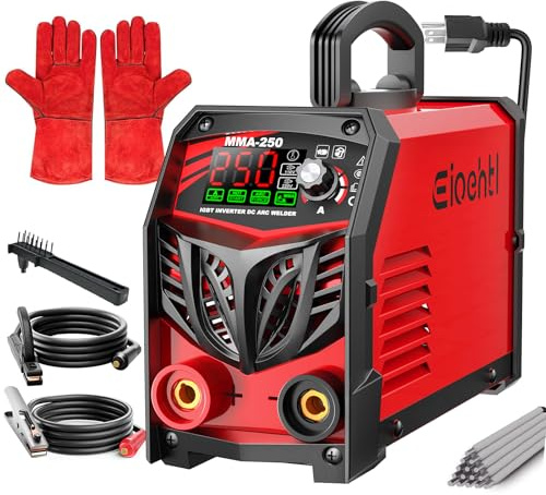 250Amp Stick Welder 110V/220V Dual Voltage, with LED Display ARC Welding Machine w/Hot Start, IGBT Inverter, Portable Welder with Complete Kit (10 Rods, Clamps, Gloves), Anti-Stick for Home/Diy/Farm