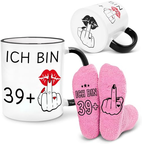 Geschenkset zum 40. Geburtstag für Frauen, Becher & Socken für Frauen | Lustige Geschenke für Freundin Mutter Gattin Schwestern Freunde Kolleginnen, 40 Geburtstag Frau Deko