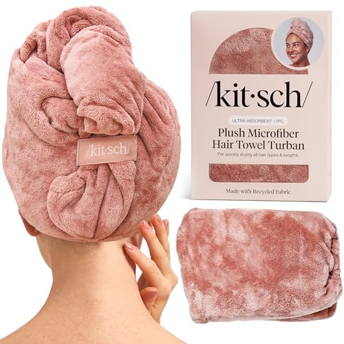 Kitsch Plüsch-Mikrofaser Handtuch Haare für Damen - Terracotta | Ultra-Saugfähiges Mikrofaser Handtuch Haare für Nasses, Lockiges, Langes & Kurzes Haar, Ideales Haarpflege-Geschenk für Damen